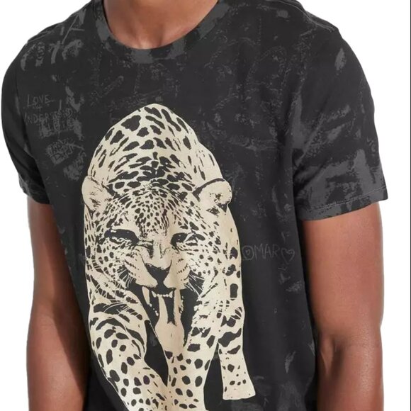 GUESS Eco Collection Leo Graffiti Tee Leopard Brown Black Men's Streetwear L - Picture 8 of 8